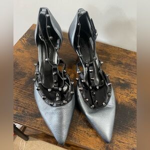 Elegant Black and Silver Studded Heels